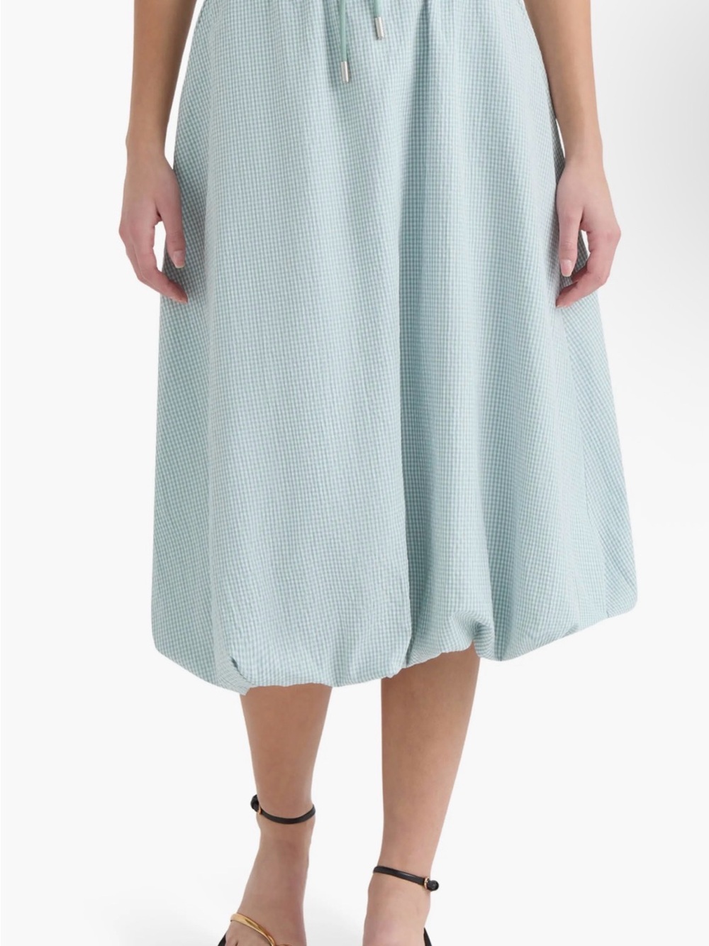 HUNTER Gingham Bubble Hem Cotton Blend Midi Skirt